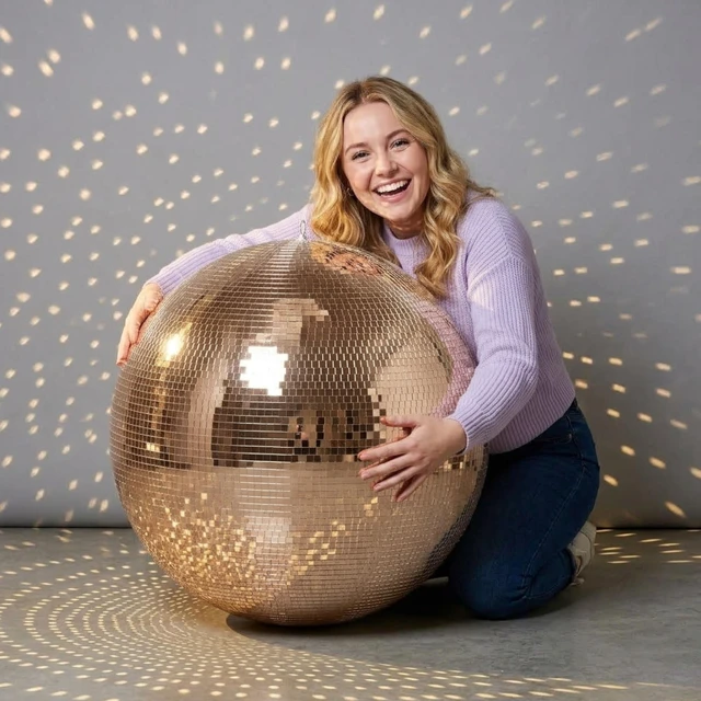 Alt view image 2 of 7 - Yescom 24" Rose Gold Large Disco Ball Glass Mirror Ball Hanging for Wedding Bachelorette Hen Last Disco Groovy Bride Party Decoration