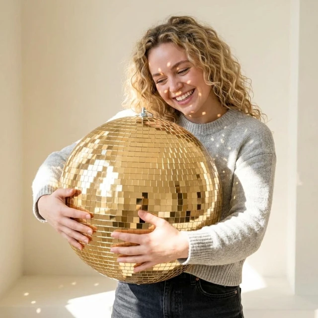 Alt view image 2 of 7 - Yescom 12" Champagne Gold Large Disco Ball Hanging for Wedding Party Big Mirror Ball for Dance Floor Gatsby Studio 54 Theme Birthday Anniversary Decoration