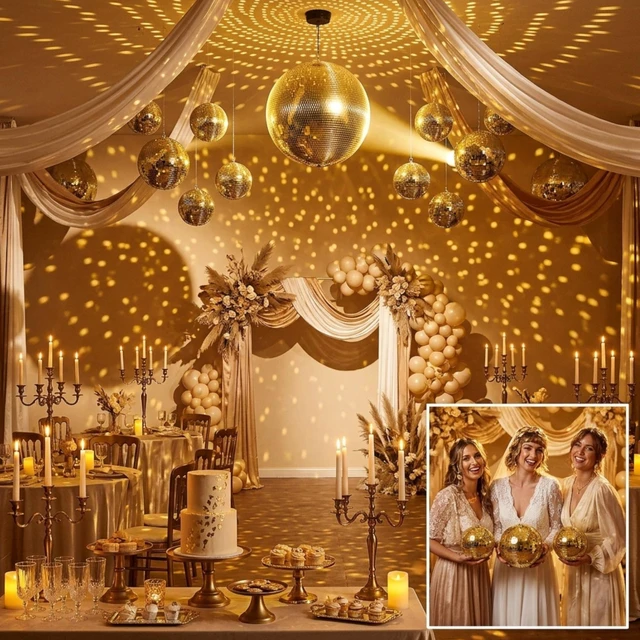 Alt view image 3 of 7 - Yescom Champagne Gold 7" Disco Ball Set Mirror Ball Hanging for Wedding Set of 4 for Event Planner Dance Floor Gatsby Studio 54 Theme Luxury Weddings Birthday Party