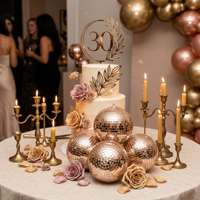 Alt view image 2 of 7 - Yescom 7" Rose Gold Disco Ball Set Assorted Mirror Ball Hanging for Wedding Set of 4 Bachelorette Hen Party Last Disco Groovy Bride Party