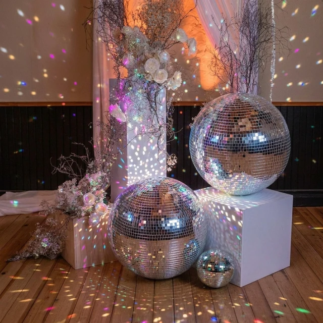 Alt view image 4 of 7 - Yescom 20 Inch Silver Large Disco Mirror Ball Big Hanging for 70s 80s Party Wedding Bachelorette Groovy Photo Booth Retro Glam Nightclub DJ Stage