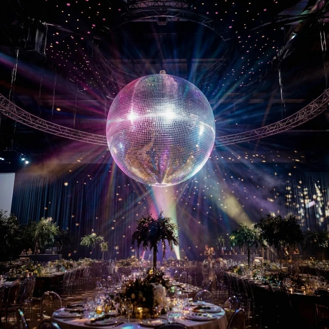 Alt view image 6 of 7 - Yescom 24 Inch Silver Large Disco Mirror Ball Big Hanging for 70s 80s Party Wedding Bachelorette Groovy Photo Booth Retro Glam Party Nightclub DJ Stage Decorations