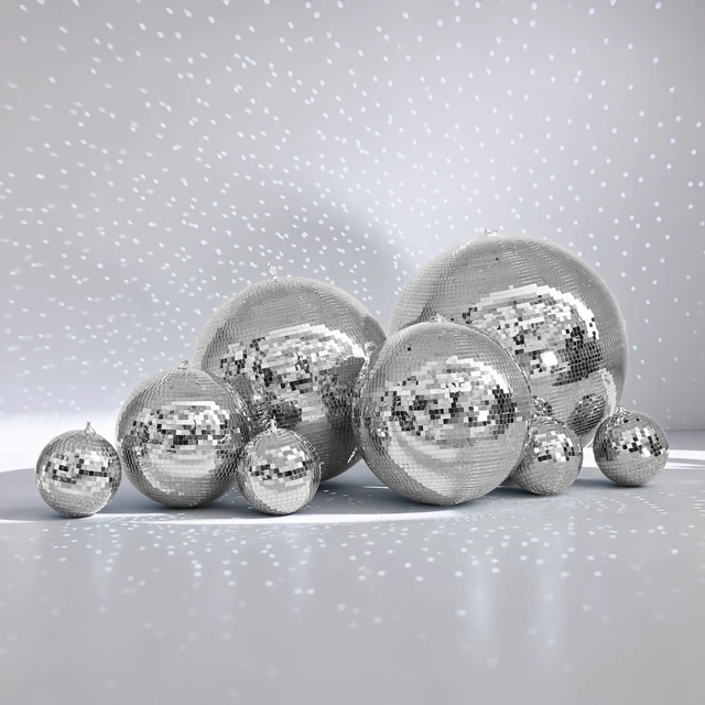 Main image of Yescom Silver Disco Ball Set 7"/12"/16"/20"/24" Assorted Mirror Ball Hanging 8 Pack 70s 80s Wedding Bachelorette Groovy Photo Booth Retro Glam Party Nightclub DJ Stage