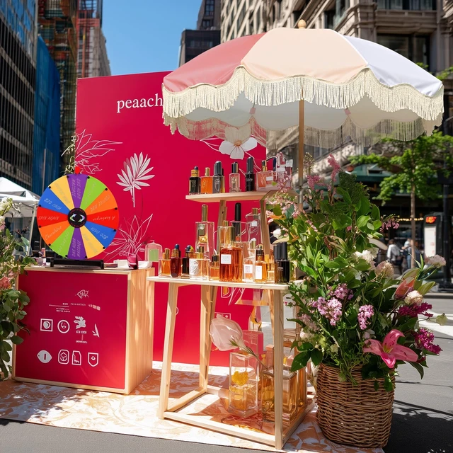 Alt view image 4 of 7 - WinSpin 24" Modular Prize Wheel Tabletop w/ Palm Springs Pink Fringe Umbrella for Outdoor Pop-up Shop Craft Booth