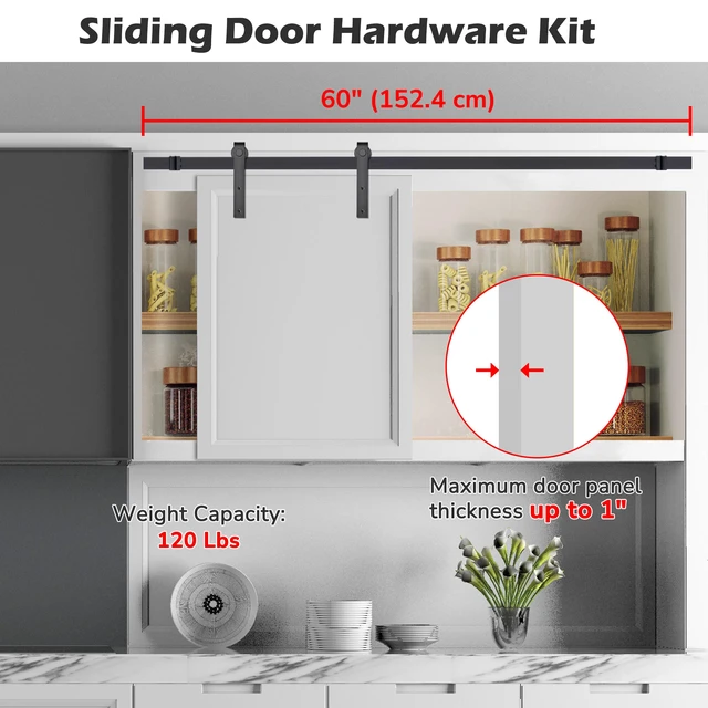 Alt view image 2 of 7 - Aquaterior 5 FT Mini Sliding Single Barn Door Hardware Kit Cabinet TV Stand