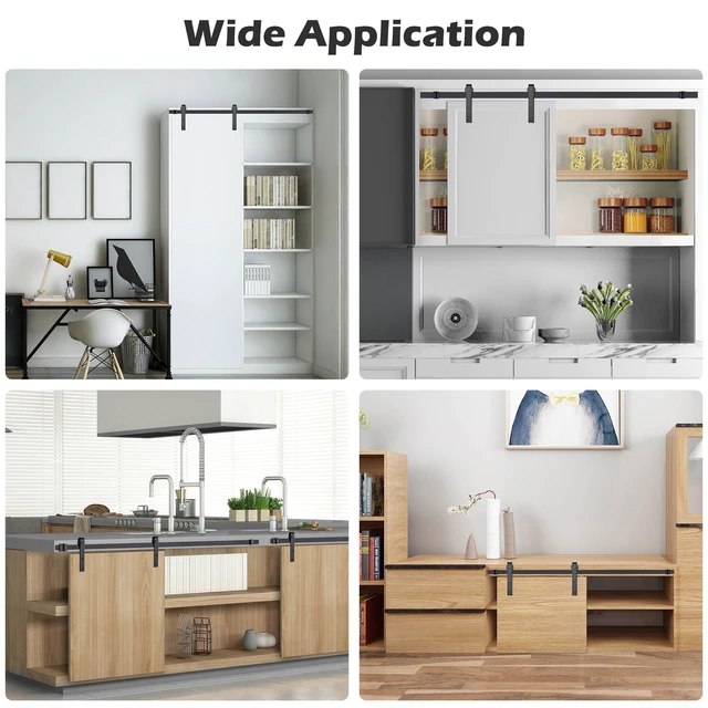 Alt view image 6 of 7 - Aquaterior 5 FT Mini Sliding Single Barn Door Hardware Kit Cabinet TV Stand