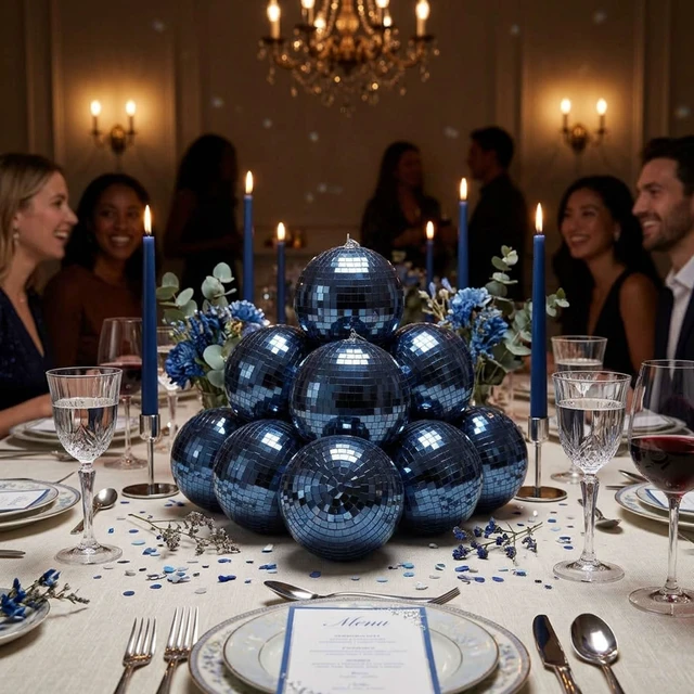 Alt view image 7 of 7 - Yescom 8 Pcs 7 Inch Blue Disco Ball Hanging Mirror Balls for Winter Party