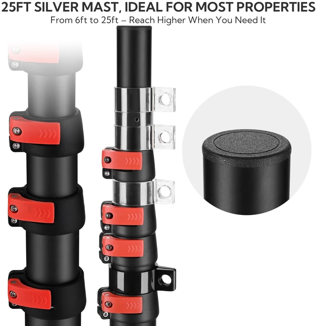 Alt view image 2 of 7 - Yescom EZ GO 25ft Telescoping Antenna Mast Pole for Starlink Gen 3/Mini/V5, Cell Booster, Wi-Fi Ham Radio, Aluminum TV Antenna Mount with Bag, 1.5" Top OD, Black