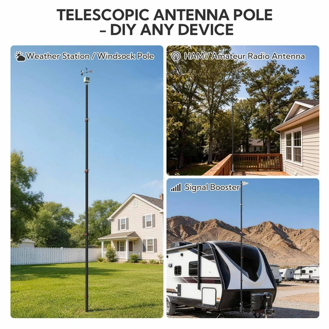 Alt view image 7 of 7 - Yescom EZ GO 25ft Telescoping Antenna Mast Pole for Starlink Gen 3/Mini/V5, Cell Booster, Wi-Fi Ham Radio, Aluminum TV Antenna Mount with Bag, 1.5" Top OD, Black