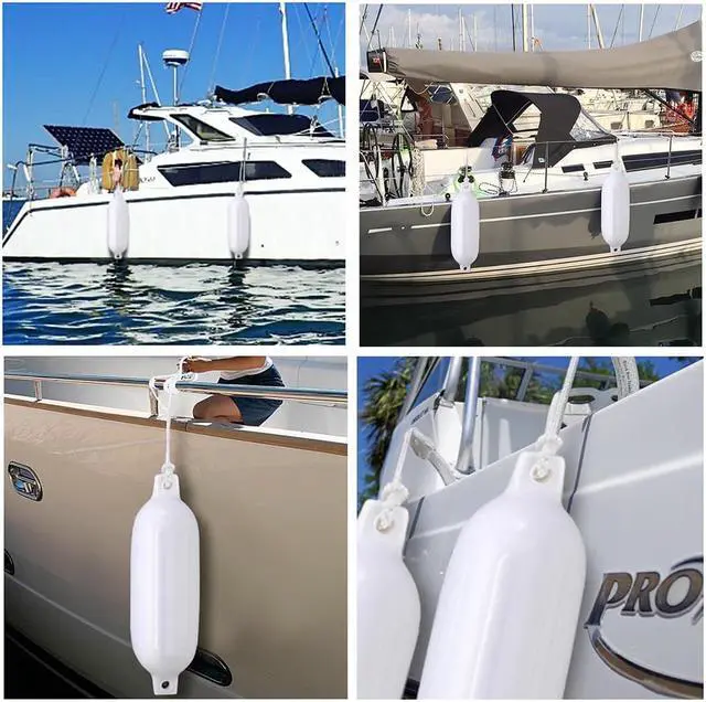 Alt view image 4 of 7 - 4pcs Ribbed Boat Fender 6.5"x23" Bumper Dock Shield Protection White w/ Lines Pump