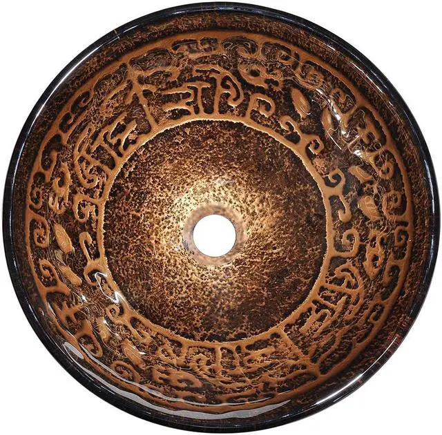 Alt view image 5 of 7 - Tempered Glass Round Vessel Sink Antique Totem Pattern Above Counter Bathroom Vanity Bowl Basin