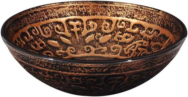 Alt view image 6 of 7 - Tempered Glass Round Vessel Sink Antique Totem Pattern Above Counter Bathroom Vanity Bowl Basin