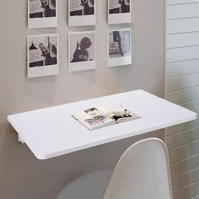 Alt view image 2 of 10 - Wall Mounted Floating Folding Computer Desk 23 5/8" x 15 3/4" 66lbs Weight Capacity PC Table White