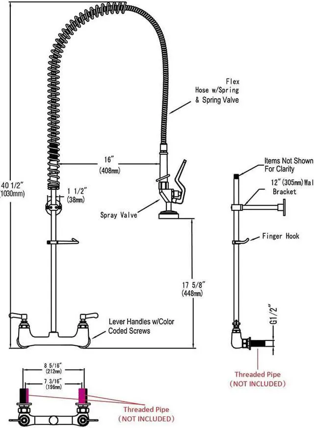 Alt view image 4 of 13 - Aquaterior® Chrome Commercial Kitchen Restaurant 8" Center Splashmount Pre-Rinse Faucet CUPC NSF