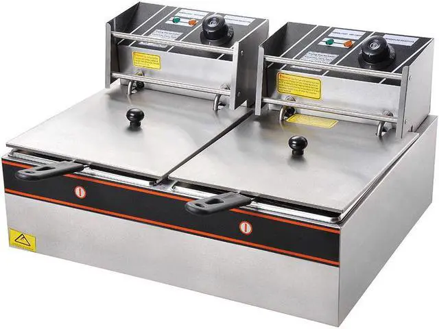 Alt view image 2 of 14 - 24L 5000W Stainless Steel Electric Deep Fryer Countertop Dual Tank Basket Commercial Restaurant