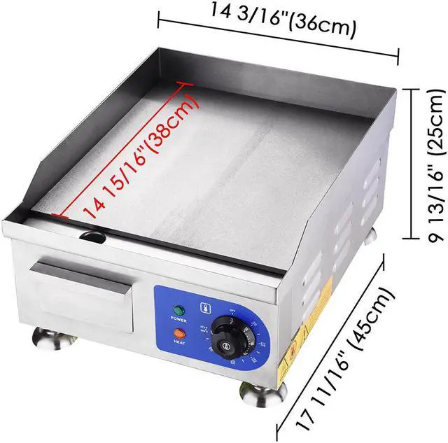 Alt view image 4 of 14 - 1800W 14" Electric Countertop Griddle Flat Top Commercial Restaurant BBQ Grill