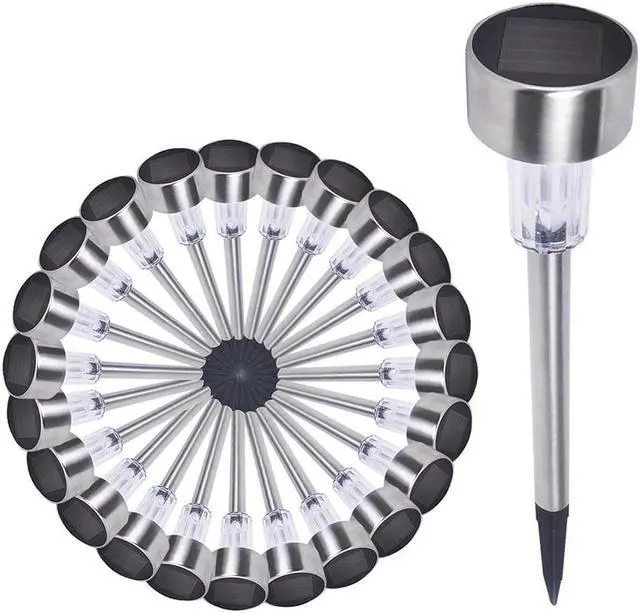 Alt view image 6 of 7 - 24 White Stainless Steel LED Solar Path Light Lamp Landscape Lawn Outdoor Garden