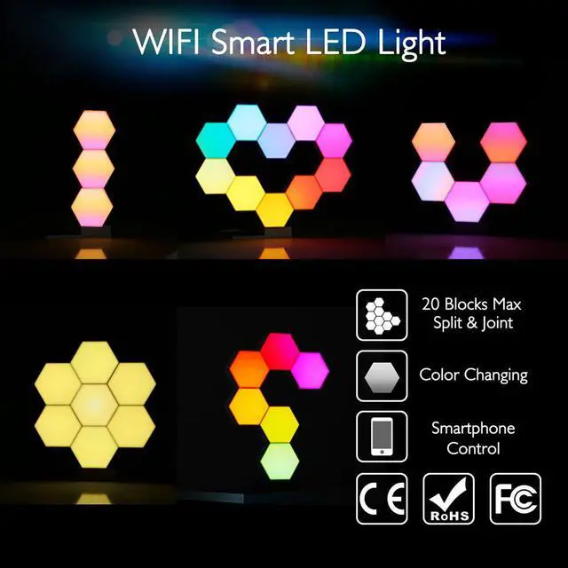 Alt view image 3 of 7 - Yescom APP Control Hexagon LED Light Panels Smarter Kit Music Sync Party Décor 10 Pack