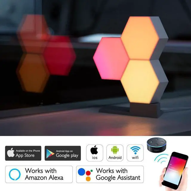 Alt view image 4 of 7 - Yescom APP Control Hexagon LED Light Panels Smarter Kit Music Sync Party Décor 10 Pack