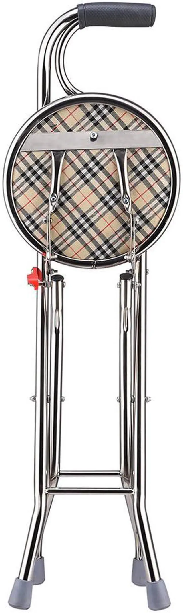 Alt view image 6 of 14 - Medical Folding Walking Stick Seat Four Legged Portable Travel Hiking Cane Chair Stool