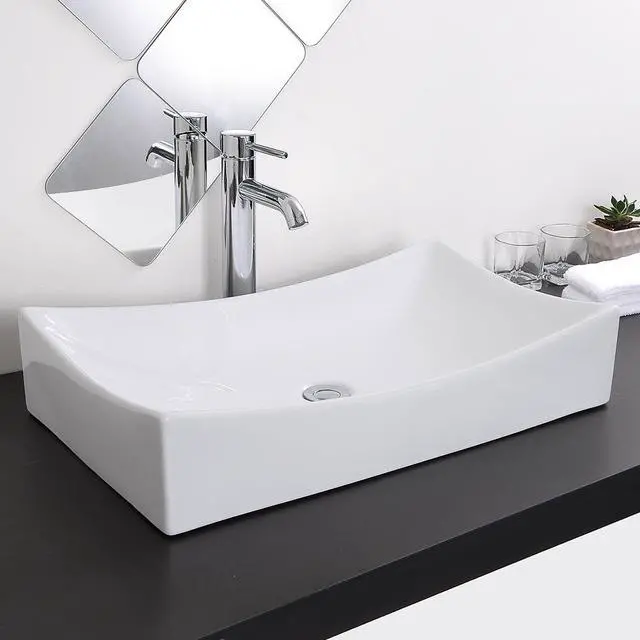Alt view image 2 of 12 - Aquaterior® 2 Pack Rectangle Porcelain Above Counter Vessel Sink Basin with Chrome Pop up Drain