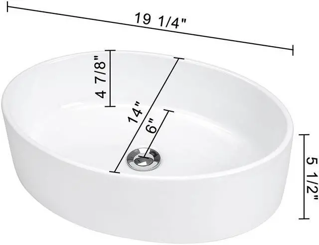 Alt view image 5 of 11 - Aquaterior® 2 Pcs Oval Porcelain Above Counter Vessel Sink  Vanity Basin with Chrome Pop up Drain