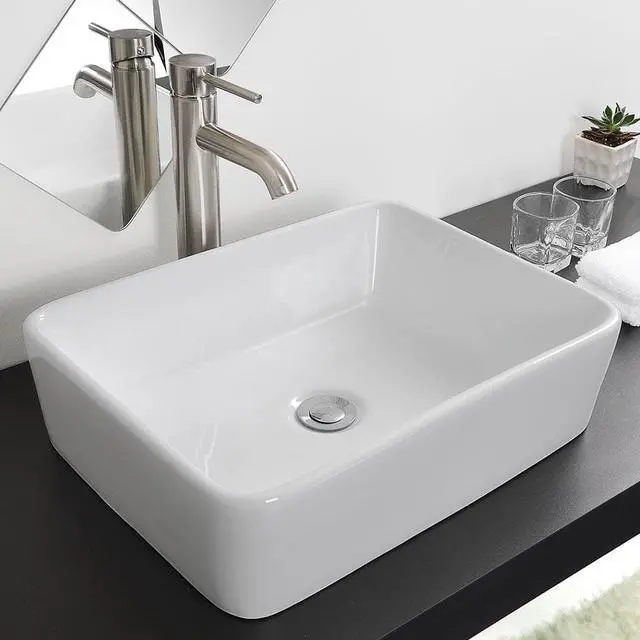 Alt view image 3 of 12 - Aquaterior® 2 Pcs Rectangle Porcelain Above Counter Vessel Vanity Sink Ceramic Wash Basin with Drain
