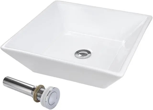 Alt view image 4 of 12 - Aquaterior® 2 Pcs Square Porcelain Above Counter Sink Bathroom Ceramic Vessel Basin Pop up Drain