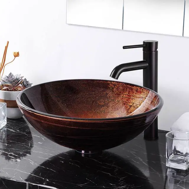 Alt view image 2 of 9 - Aquaterior® 2 Pack Round Tempered Glass Above Counter Vessel Bowl Vanity Sink Bathroom Wash Basin