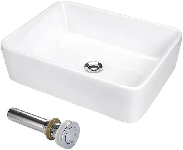 Alt view image 4 of 12 - Aquaterior® 2 Pcs Rectangle Porcelain Above Counter Vessel Vanity Sink Ceramic Wash Basin with Drain