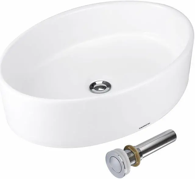 Alt view image 3 of 11 - Aquaterior® 2 Pcs Oval Porcelain Above Counter Vessel Sink  Vanity Basin with Chrome Pop up Drain