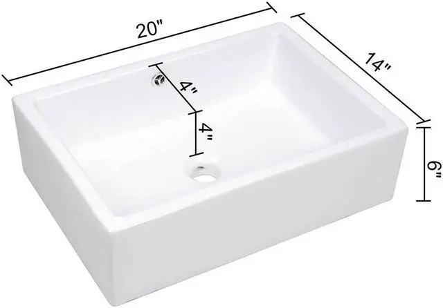 Alt view image 5 of 11 - Aquaterior® 2 Pcs Rectangle Porcelain Above Counter Vessel Sink Ceramic Basin with Drain Overflow