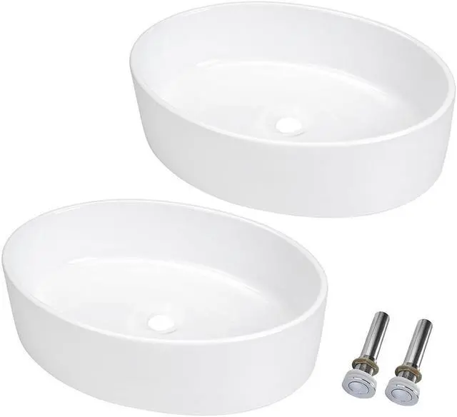 Main image of Aquaterior® 2 Pcs Oval Porcelain Above Counter Vessel Sink  Vanity Basin with Chrome Pop up Drain