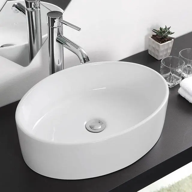 Alt view image 2 of 11 - Aquaterior® 2 Pcs Oval Porcelain Above Counter Vessel Sink  Vanity Basin with Chrome Pop up Drain