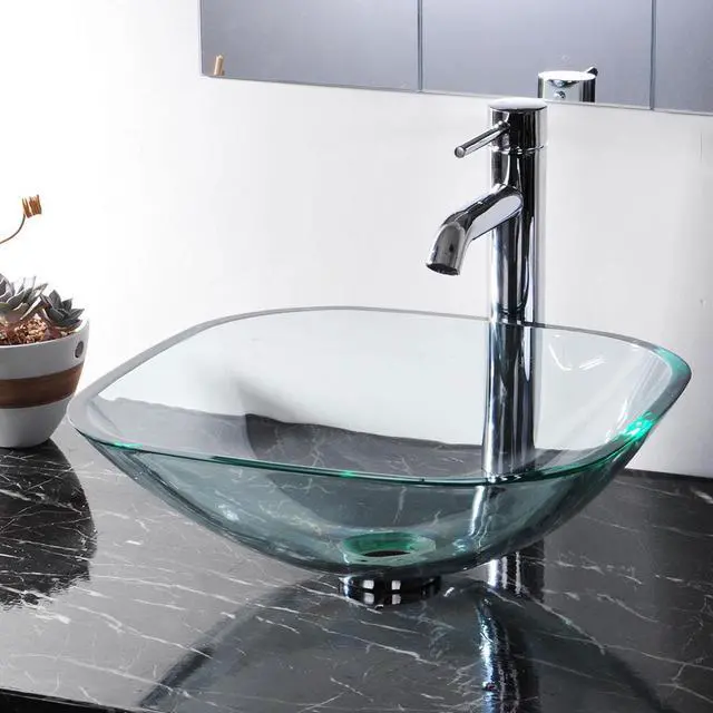 Alt view image 4 of 12 - Aquaterior® 2 Pack Square Tempered Glass Above Counter Vessel Bowl Vanity Sink Bathroom Wash Basin