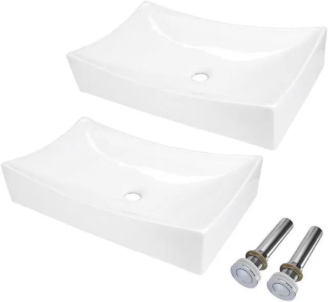 Main image of Aquaterior® 2 Pack Rectangle Porcelain Above Counter Vessel Sink Basin with Chrome Pop up Drain