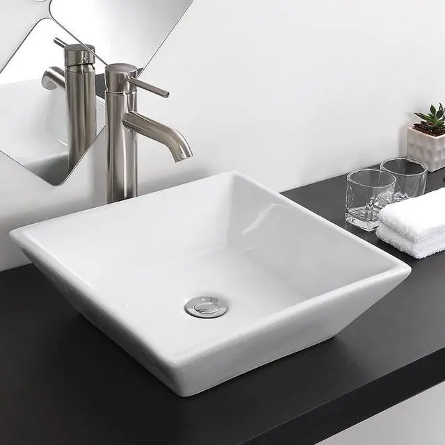 Alt view image 3 of 12 - Aquaterior® 2 Pcs Square Porcelain Above Counter Sink Bathroom Ceramic Vessel Basin Pop up Drain