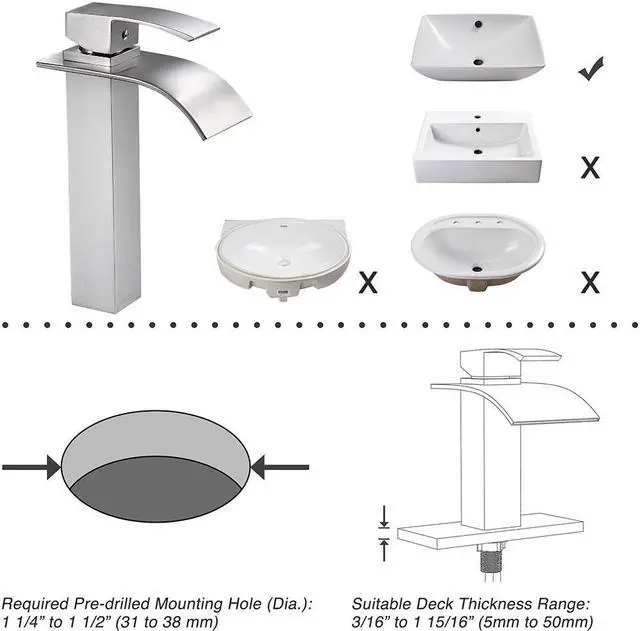 Alt view image 6 of 7 - Aquaterior® Modern 1 Hole Bathroom Faucet Vanity Sink Basin 1 Handle DIY Installation Kitchen BN