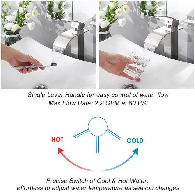 Alt view image 5 of 7 - Aquaterior® Modern 1 Hole Bathroom Faucet Vanity Sink Basin 1 Handle DIY Installation Kitchen BN