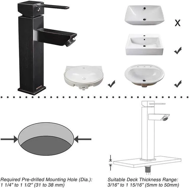 Alt view image 6 of 7 - Aquaterior® Modern 1 Hole Bathroom Faucet Vanity Sink Basin 1 Handle DIY Installation Home ORB