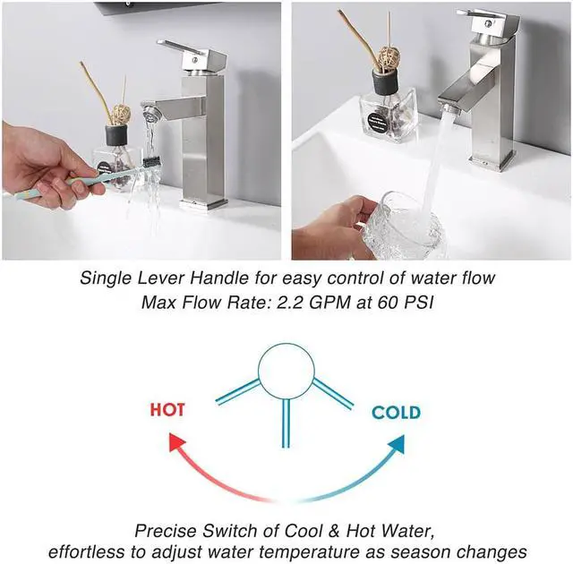 Alt view image 5 of 7 - Aquaterior® Modern 1 Hole Bathroom Faucet Vanity Sink Basin 1 Handle DIY Installation Home CHR