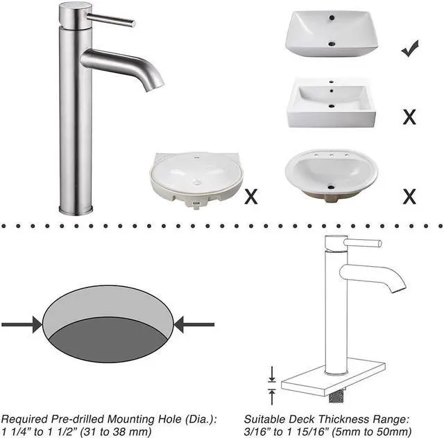 Alt view image 5 of 13 - 12" Modern Bathroom Lavatory Vessel Sink Faucet Single Handle Brushed Nickel