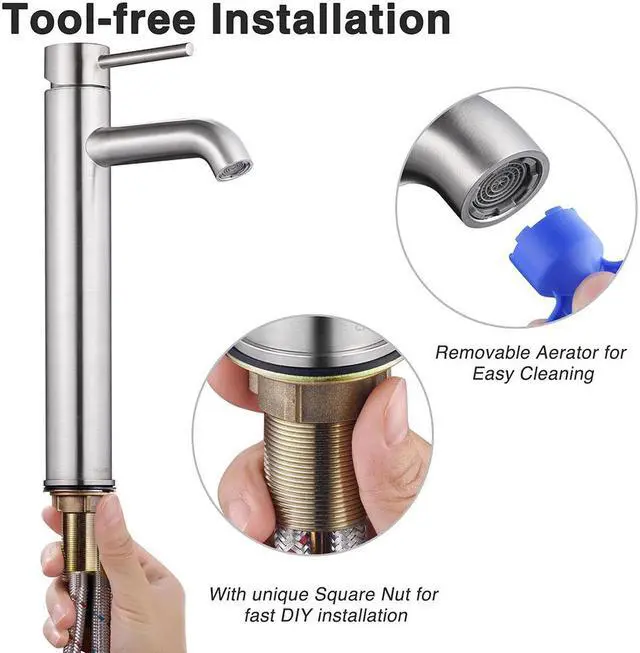 Alt view image 2 of 13 - 12" Modern Bathroom Lavatory Vessel Sink Faucet Single Handle Brushed Nickel