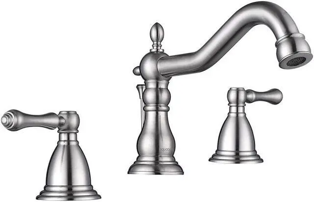 Main image of Aquaterior® 3 Hole Bathroom Faucet Double Handle Mixer Sink Taps w/ Drain Brushed Nickel