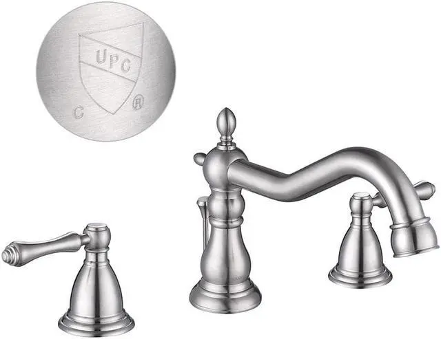 Alt view image 2 of 6 - Aquaterior® 3 Hole Bathroom Faucet Double Handle Mixer Sink Taps w/ Drain Brushed Nickel