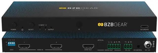 Main image of BZBGEAR 2x1 8K UHD HDMI 2.1 Switcher with Digial/Analog Audio De-Embedding/EDID/RS-232 (8K60/4K120Hz 4:4:4 VRR/ALLM Support)