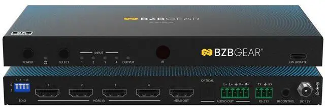 Main image of BZBGEAR 4x1 8K UHD HDMI 2.1 Switcher with Digial/Analog Audio De-Embedding/EDID/RS-232 (8K60/4K120Hz 4:4:4 VRR/ALLM Support)