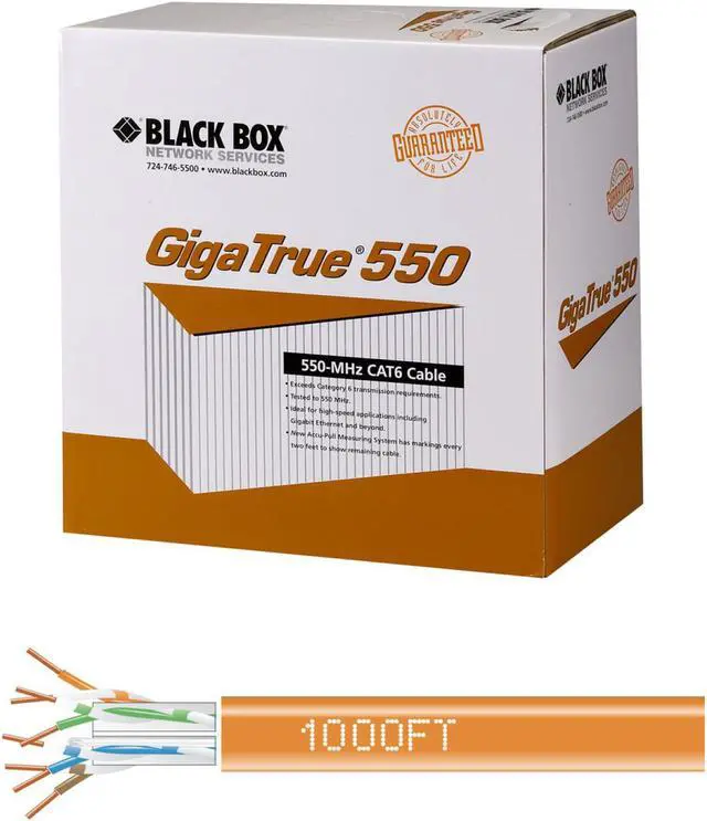 Alt view image 2 of 9 - Black Box EYN866A-PB-1000 1000ft GigaTrue 550 CAT6 550-MHz Bulk Cable Orange