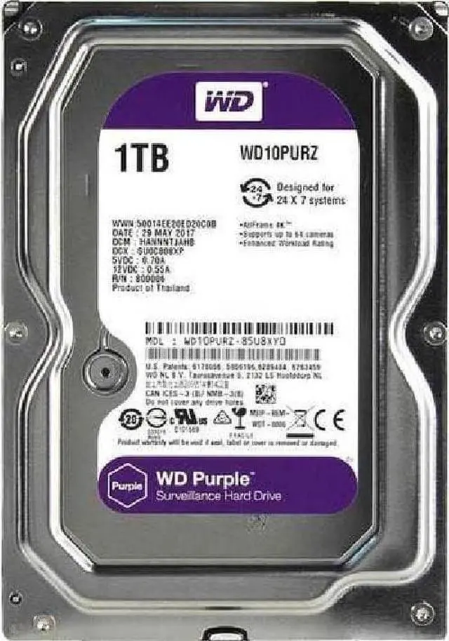 Alt view image 3 of 6 - Western Digital WD Purple 1TB HDD for PC/ CCTV Surveillance 3.5 inch SATA WD10PURZ Hard Disk Drive