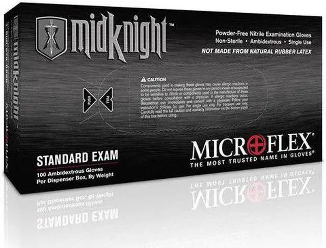 Main image of Microflex MidKnight Nitrile Glove, Powder Free, Medium, 100/Per Box (5 Pack)